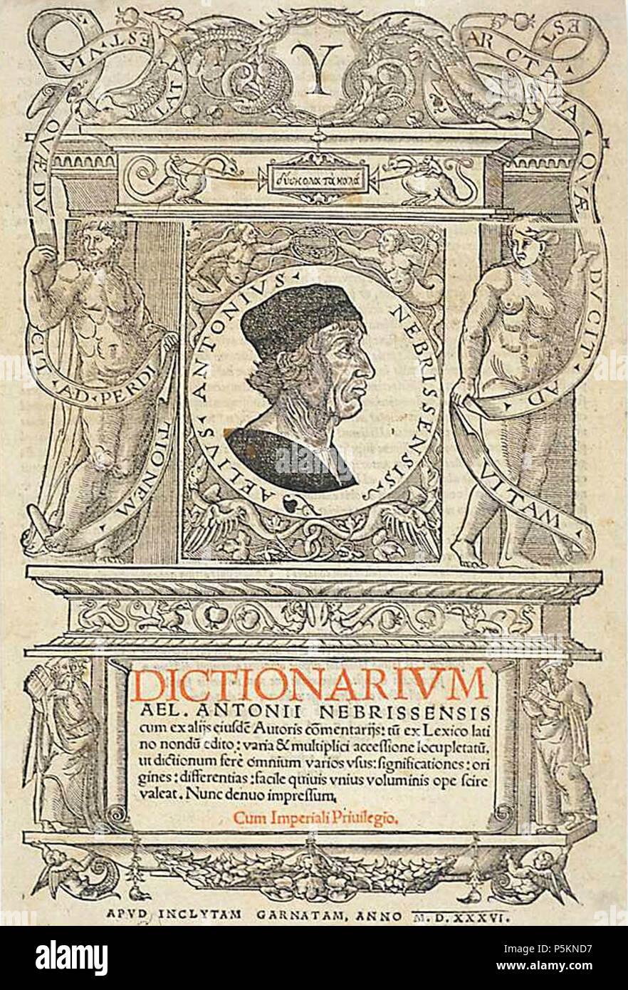 N/A. Español : Retrato de Antonio de Nebrija por Antonio Rincón del Muerto (en 1500) . 1536. Xilografía anónima 112 Antonio de Nebrija Banque D'Images