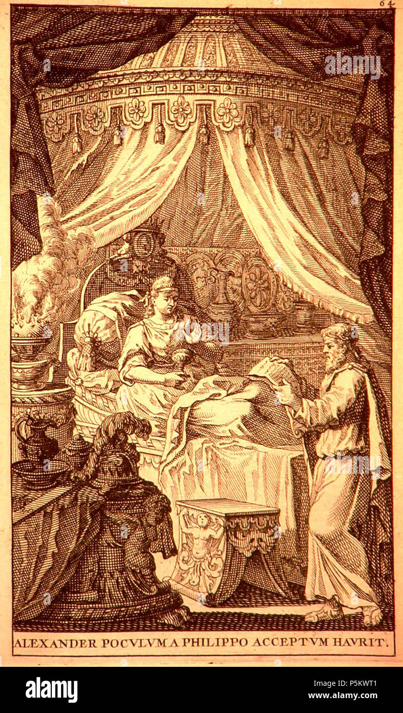 N/A. Alexandre avale la tasse de médecine établi par son médecin, Philip et lui remet un message indiquant que son médecin s'efforcera de l'empoisonner. 1696. Ce fichier n'est pas informations sur l'auteur. 81 Alexander avale la tasse de médecine établi par son médecin, Philip et lui remet un message indiquant que son médecin s'efforcera de l'empoisonner (1696) Banque D'Images