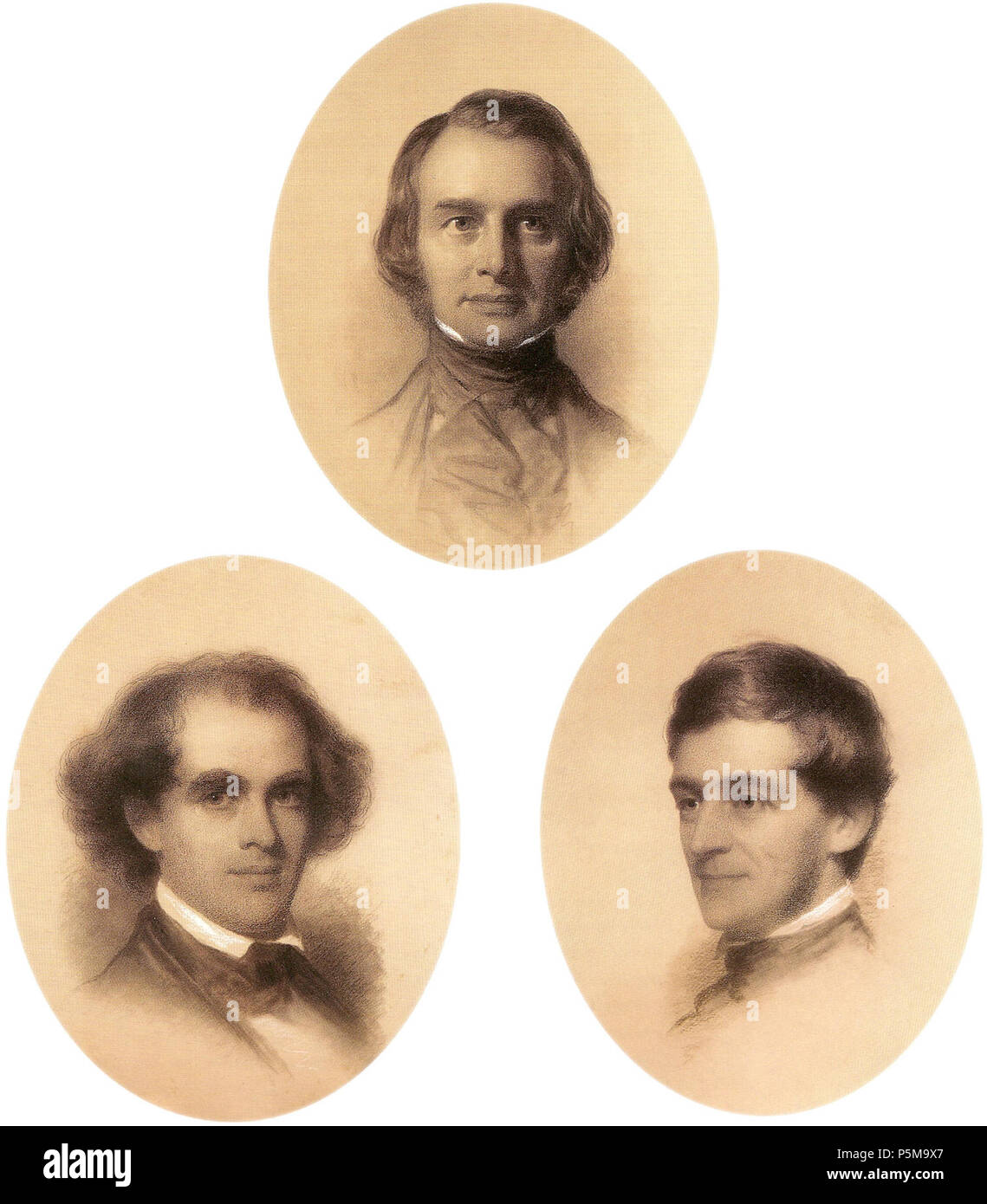 N/A. Eastman Johnson - Henry Wadsworth Longfellow - Nathanel Hawthorne - Ralph Waldo Emerson - chaque crayon et craie sur papier 21 x 19 in. oval - 1846 - reproduites d'Eastman Johnson : Peinture Nord - figues 3 4 5 pg14 N/A 491 Eastman Johnson - Longfellow Hawthorne Emerson - ebj - figues 3 4 5 pg14 Banque D'Images
