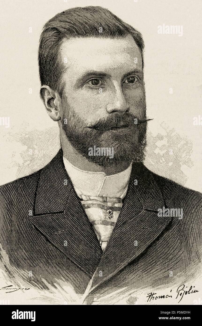 Alfredo Branas Menendez (1859-1900). Écrivain et idéologue du régionalisme galicien. Gravure de Thomas Pijoliu dans l'Illustration, 1882 Catalan. Banque D'Images