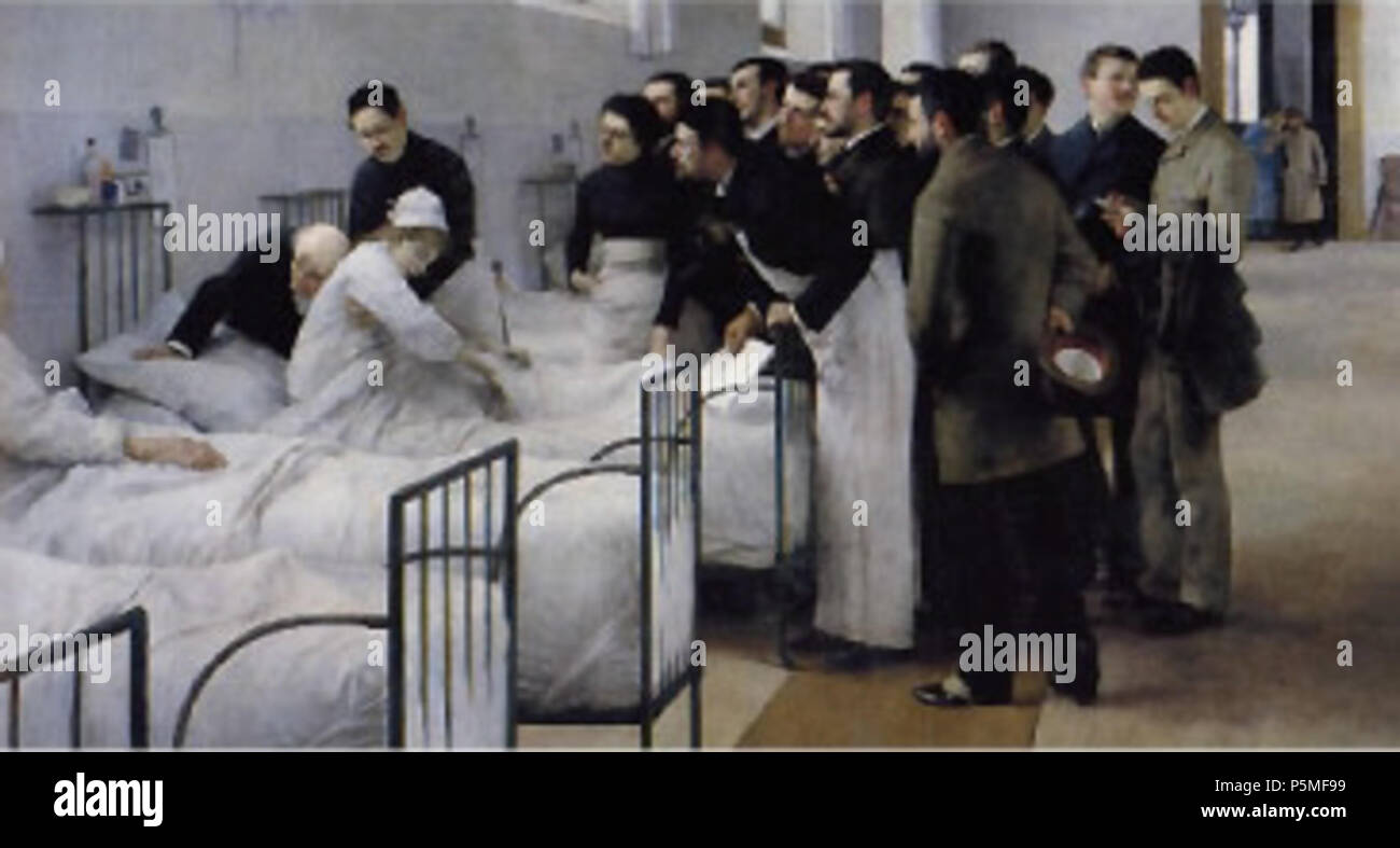 N/A. Anglais : Faible qualité de la numérisation de la peinture par l'artiste espagnol Luis Jiménez Aranda. Español : Scan de baja calidad de una pintura del artista sevillano Luis Jiménez Aranda. . 1889. N/A 118 Aranda Visita Medica Banque D'Images