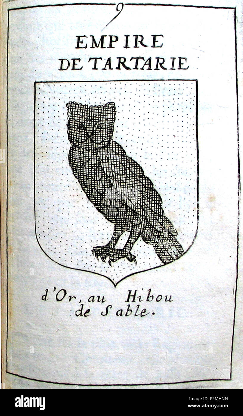N/A.  : : : ' (Sable) (ou)" (" ", 1676). .  : : : ' (Sable) (ou)" (" ", 1676). . Anglais : Les armoiries de Tartarie (Mongols et Tatars domaine appelé comme cela en Europe en ce moment). EMPIRE " DE LA TARTARIE : D'Or, au hibou de Sable " signifie en français : "l'Empire de Tartarie : De l'or, avec la chouette de sable'. La Géographie universelle (1676). English : EMPIRE DE LA TARTARIE : d'Or, au hibou de Sable. La Géographie universelle (1676). 13 septembre 2013, 21:30:13. Pierre Duval d'Abbeville (ou Duval d'Abbwille) Empire de la Tartarie 509 Banque D'Images