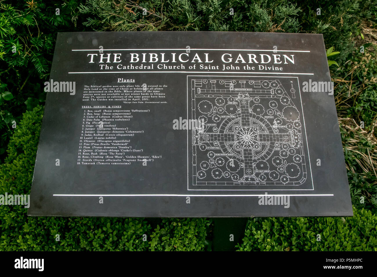 Guide pour le jardin biblique de l'église cathédrale de Saint John the Divine. Banque D'Images