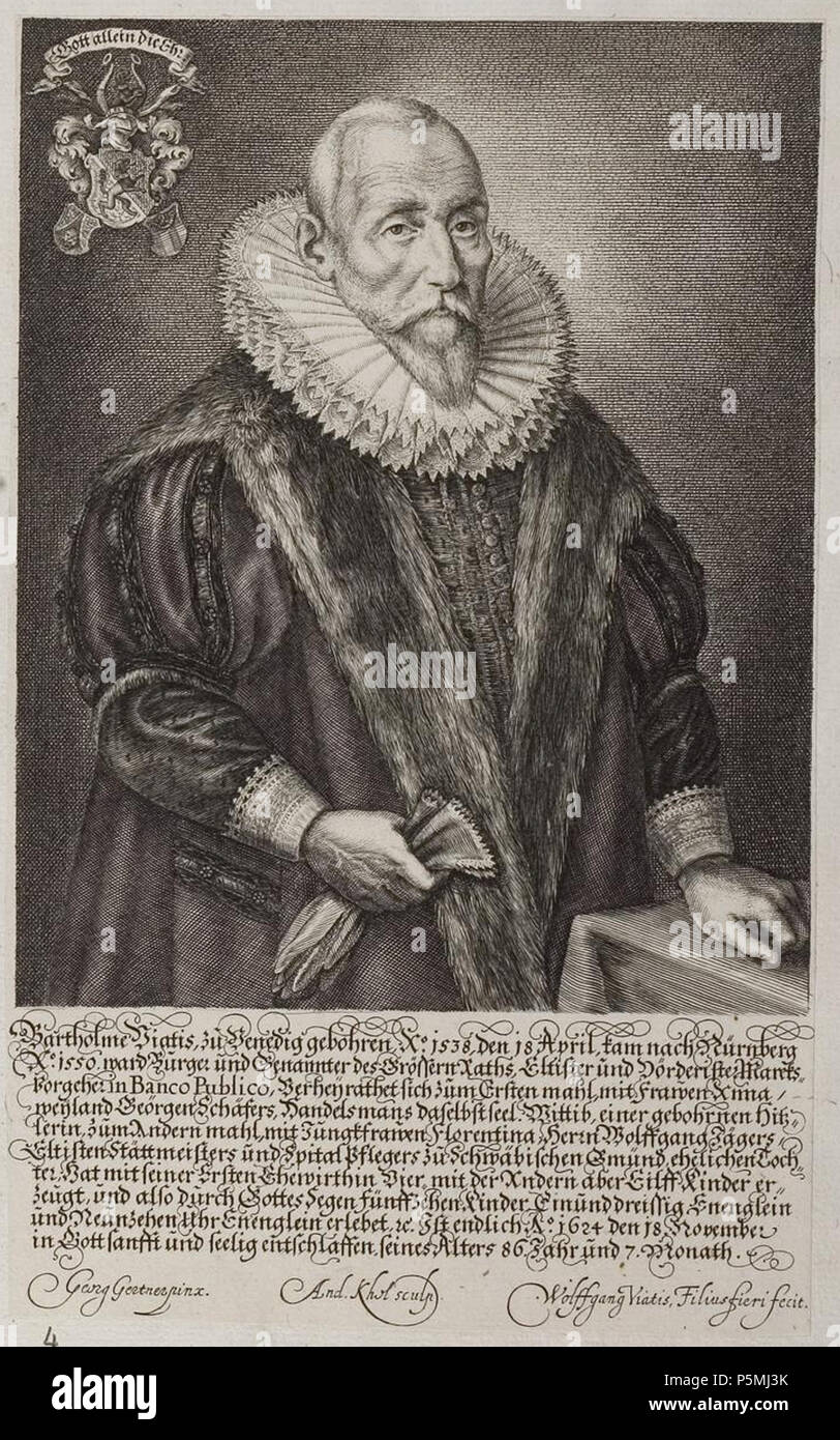 N/A. Grafik aus dem Klebeband Nr. der Fürstlich Waldeckschen Hofbibliothek Arolsen Motiv : Bartholomäus Viatis (1538-1624), Nürnberger Großkaufmann . 17e siècle. Georg Gärtner (der Jüngere), Maler / Andreas Kohl, 134 Stecher Arolsen Klebeband 032274 Banque D'Images