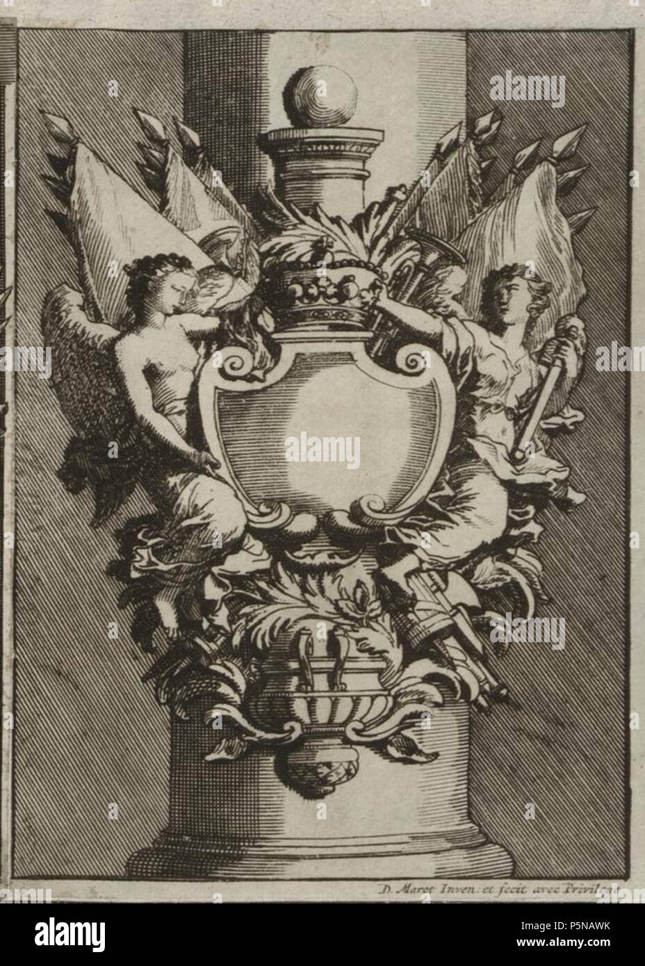 N/A. Grafik aus dem Klebeband Nr. 16 ("Leichbegängnisse Waldeckschen") der Fürstlich Hofbibliothek Arolsen Motiv : Entwurf für ein Epitaph . tournant du 17/18ème siècle. Daniel Marot 139 Arolsen Klebeband 160852 Banque D'Images