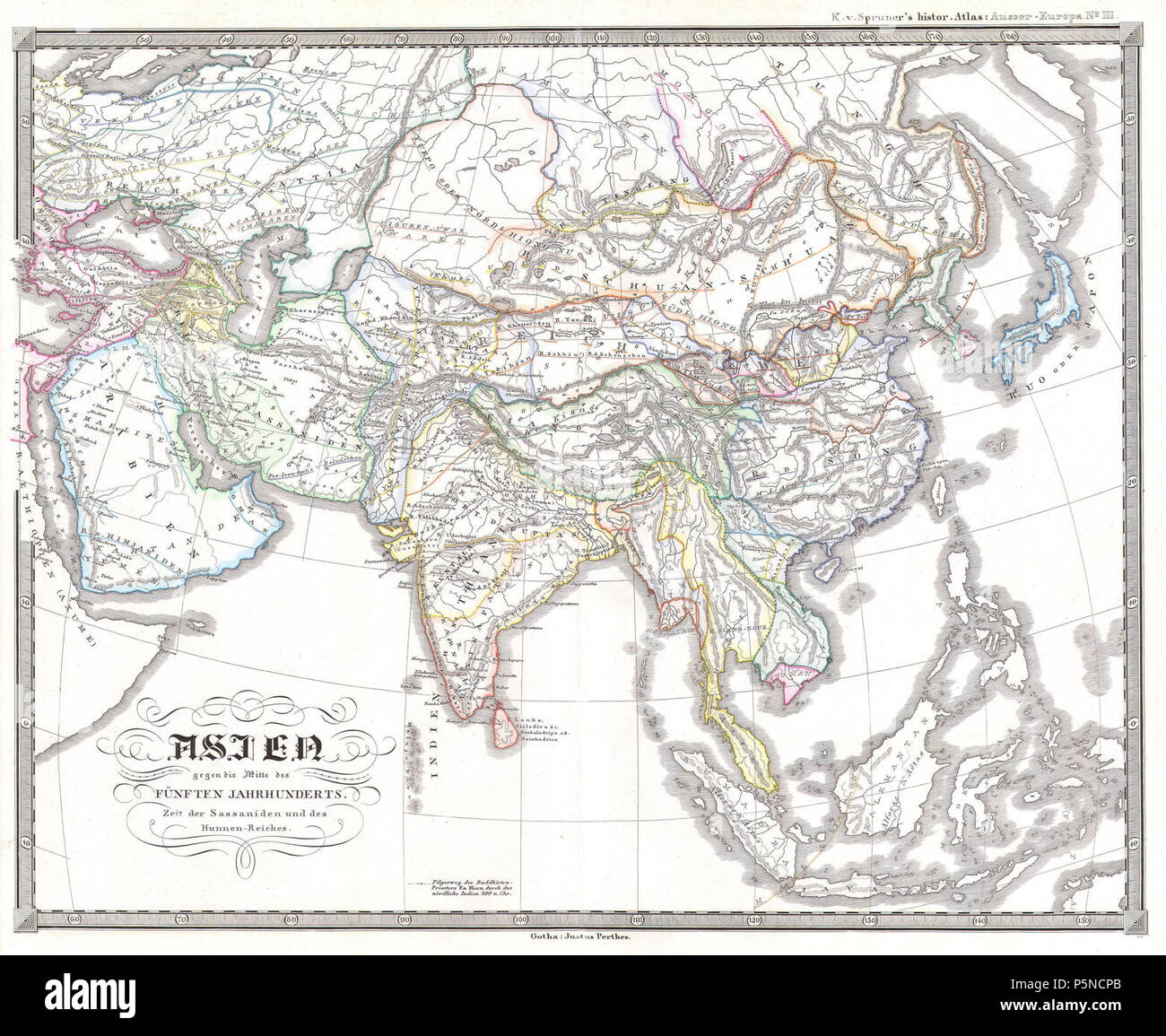 Spruner 1855 Carte de l'Asie dans le 5ème siècle ( empire sassanide ) - Geographicus - AsienFunften-spruneri-1855. Banque D'Images