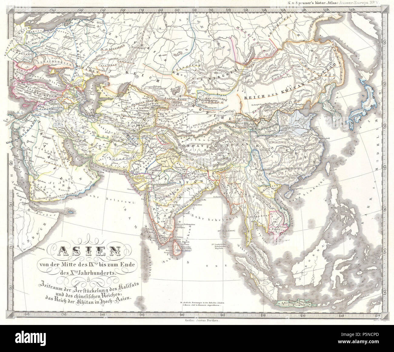 Spruner 1855 Carte de l'Asie dans les 9e et 10e siècles - Geographicus - AsienIXX-spruneri-1855. Banque D'Images