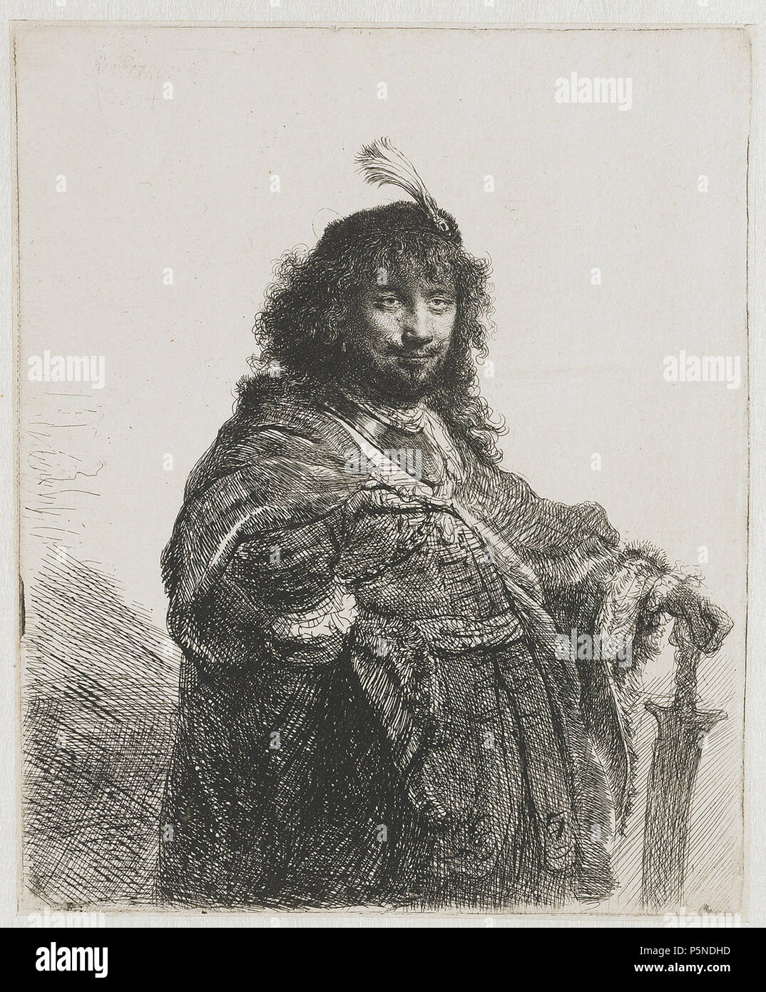 Self-portrait () avec chapeau à plume et abaissé Sabre 1634. N/A 158 B023 Rembrandt Banque D'Images