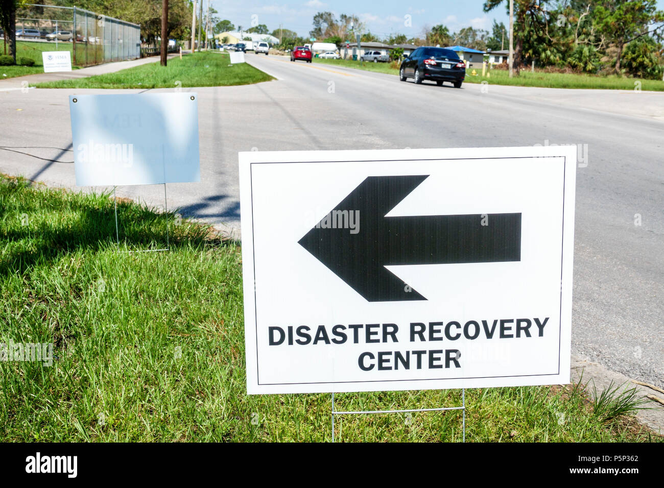 Immokalee Florida,Centre de reprise d'activité de l'État FEMA,secours en cas de tempête,signalisation routière,FL170925214 Banque D'Images