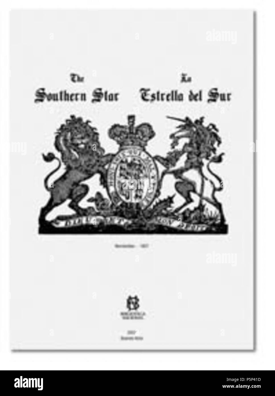 N/A. Anglais : journal "The Southern Star / La Estrella del Sur', écrit en anglais et en espagnol. Español : Periódico 'Le Southern Star / La Estrella del Sur', escrito tanto en francés como en castellano . 1807. La Imprenta Star 532 Sothern Estrella del sur Banque D'Images