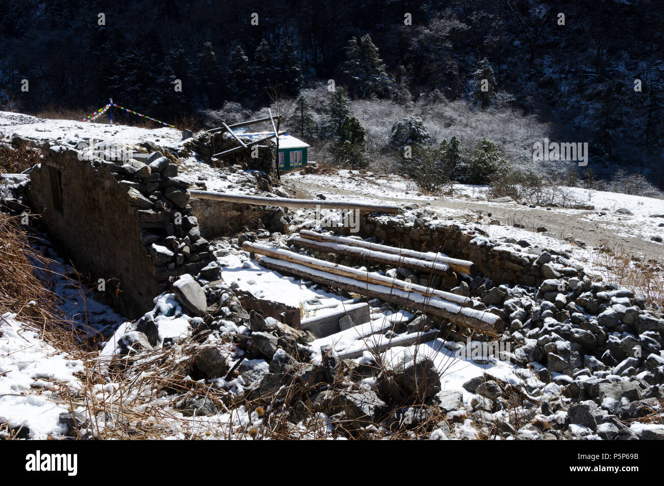 Vestiges de bâtiment endommagé, Ghode séisme Tableau, Langtang, Népal Banque D'Images