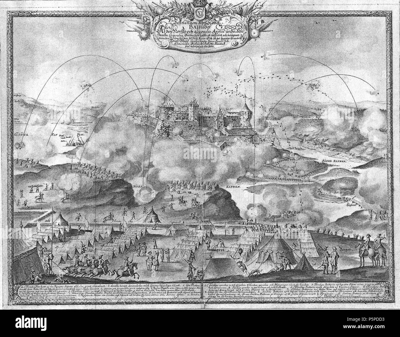 N/A. Norwegian-Danish français : Le siège de la forteresse de Bohus en Suède à 1678. Dessin par le maréchal Suédois Erik Dahlberg Svenska : Den norsk-danska belägringen Bohus fästning 1678 av. Teckning av Erik Dahlberg. 1678. Erik Dahlberg 217 BohusBel1678- Banque D'Images