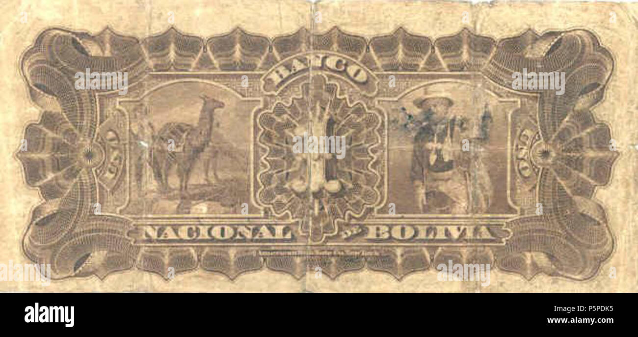 N/A. 1877 : 1. . . - 1877. 218 BoliviaPS ElBancoNacional199-1Boliviano-1877-b-donatedms Banque D'Images