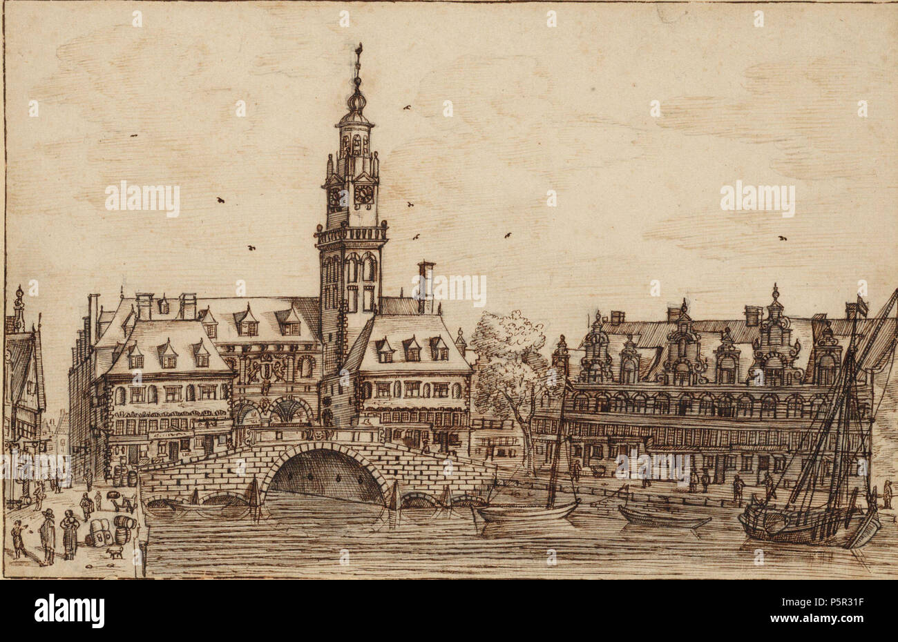 N/A. Nederlands : De Oude Beurs aan het Rokin. dessin. 18 × 24 × 9,4 cm (7 po). Amsterdam, Stadsarchief Amsterdam, collectie tekeningen en prenten. 17e siècle. 196 anonyme Beurs van Hendrick de Keyser 002 Banque D'Images