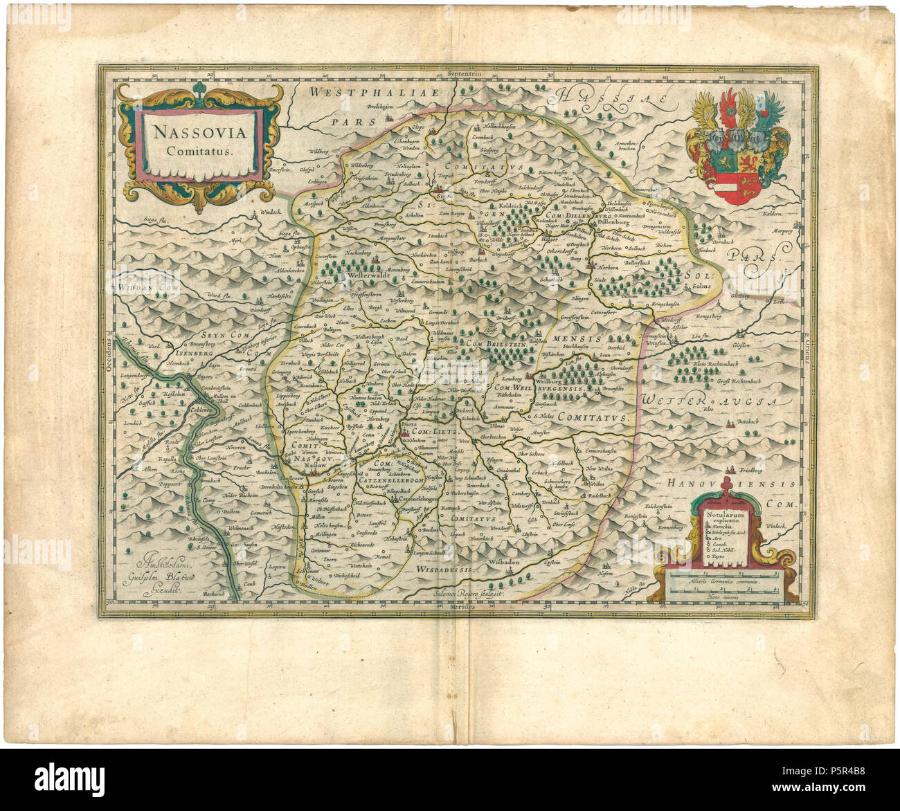 N/A. Anglais : Nassovia Comitatus (comté de Nassau.) de 'Theatrum Orbis Terrarum, sive Atlas Novus in quo Tabulae et Descriptiones Omnium Regionum, Modifieræ une Guiljel et Ioanne Blaeu' (théâtre du monde, ou un nouvel Atlas de cartes et représentations de toutes les régions, sous la direction de Willem et Joan Blaeu, 1645). Deutsch : Nassovia Comitatus (Grafschaft Nassau.) de 'Theatrum Orbis Terrarum, sive Atlas Novus in quo Tabulae et Descriptiones Omnium Regionum, Modifieræ une Guiljel et Ioanne Blaeu' (théâtre der Welt, oder Neuer Atlas der Karten und Regionen und Darstellungen, herausgegeben von Marielebrun und Johann Banque D'Images