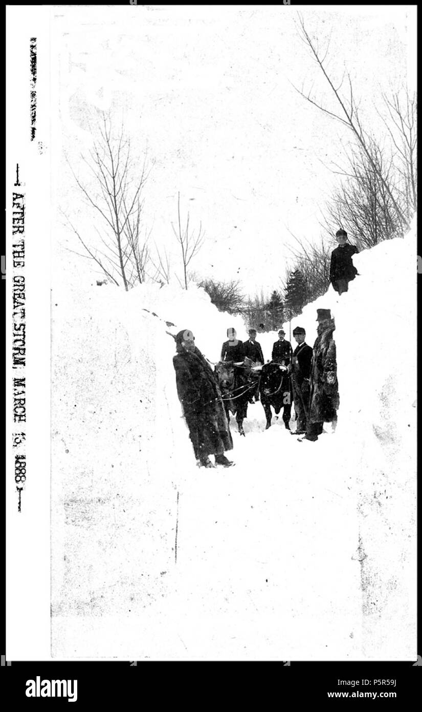 N/A. Titre Blizzard de mars 1888 - Deep cut dans 'Hardscrabble ' Road créateur Français, J.A., Keene NH OBJET Blizzards - NH - Keene NH - Neige - Keene DESCRIPTION 'Marche 19, sécurisation de passage sur l'Nittrowr le traîneau de Pullman spécial, avec l'appareil photo et les plaques sèches, nous avons visité la Grande Coupe de neige, qui est situé à environ un quart de mille à l'ouest de M. Geo. Capron's. Il a été de 40 à 50 tiges de longueur, et d'environ 8 à 10 pieds de haut. Nous avons mis beaucoup de temps et du travail effectué dans la suppression de cette grande quantité de neige à partir de cette colossale dérive, pour ouvrir la voie entre Chesterfield et de l'Ouest, 24075 qui a été achevée que Banque D'Images