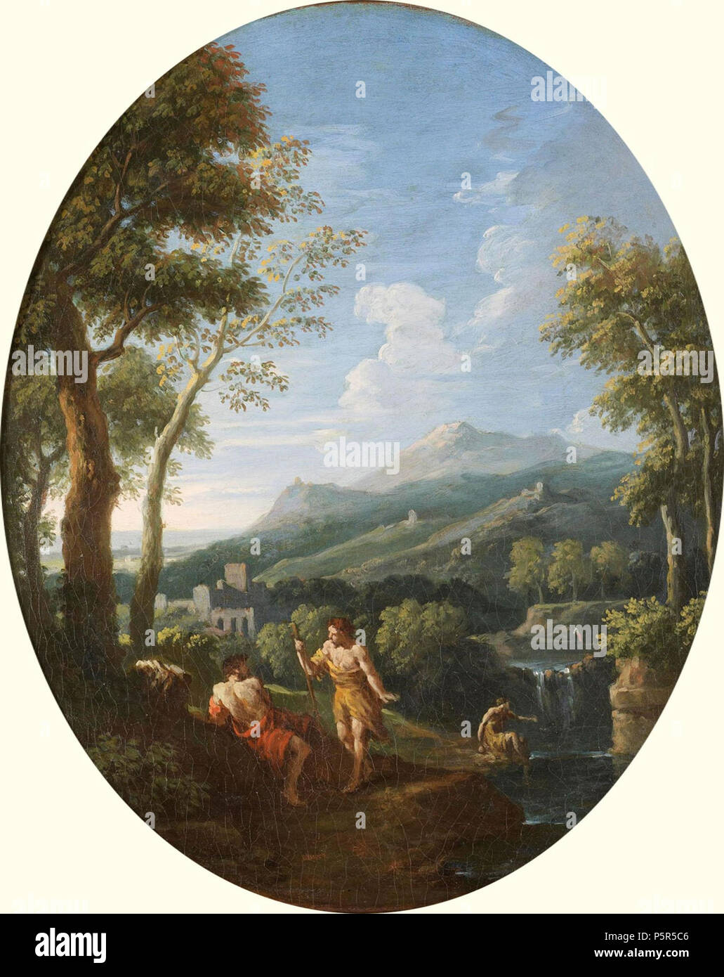 N/A. Anglais : Un paysage italianisant par Jan Frans van Bloemen, appelé Orizzonte, huile sur toile, 46 x 37,5 cm. . Jan Frans van Bloemen 210 "Un paysage italianisant' (ovale) par Jan Frans van Bloemen Banque D'Images