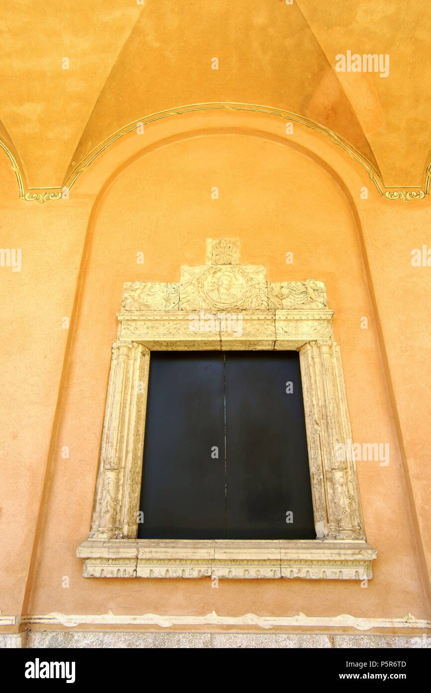 Ventana renacentista de Can juin,Homenaje a Carlos V.Mars Palau.Centro historico.Palma.Mallorca.Baleares.España. Banque D'Images