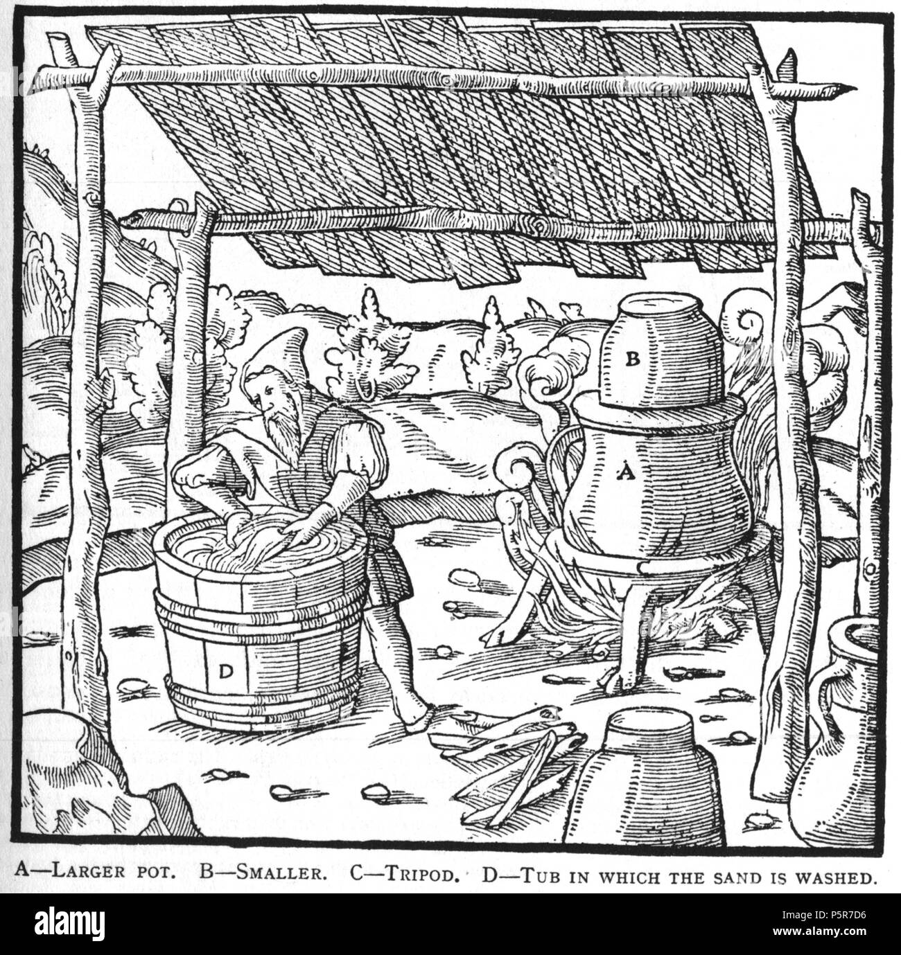 N/A. Illustration à partir de la gravure sur bois De re metallica de Georgius Agricola. C'est un 300dpi numérisation à partir de l'édition Dover 1950 de la Hoover 1913 Traduction de la référence 1556. Le Dover edition est légèrement plus petit que le format affiche Hoover (qui est un livre rare). Les gravures sur bois ont été recréés pour l'impression de 1913. Les noms de fichiers (à l'exception de la page de titre) indiquent le chapitre (2, 3, 5, etc.), suivie par le numéro séquentiel de l'illustration. 2 mai 2005, 07:12:00. TCO (talk) 223 EN14-9 Livre Banque D'Images