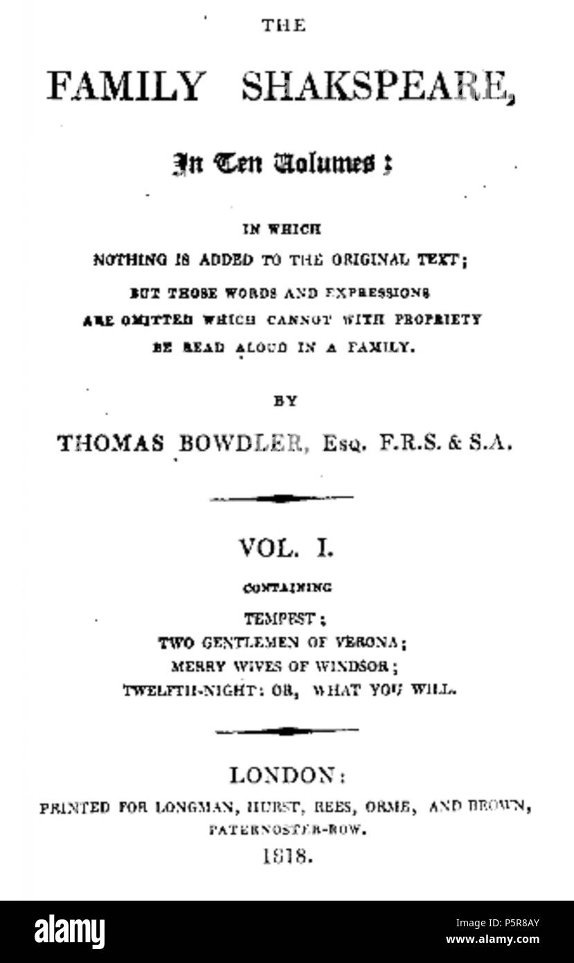 Bowdler 227-page de titre Banque D'Images