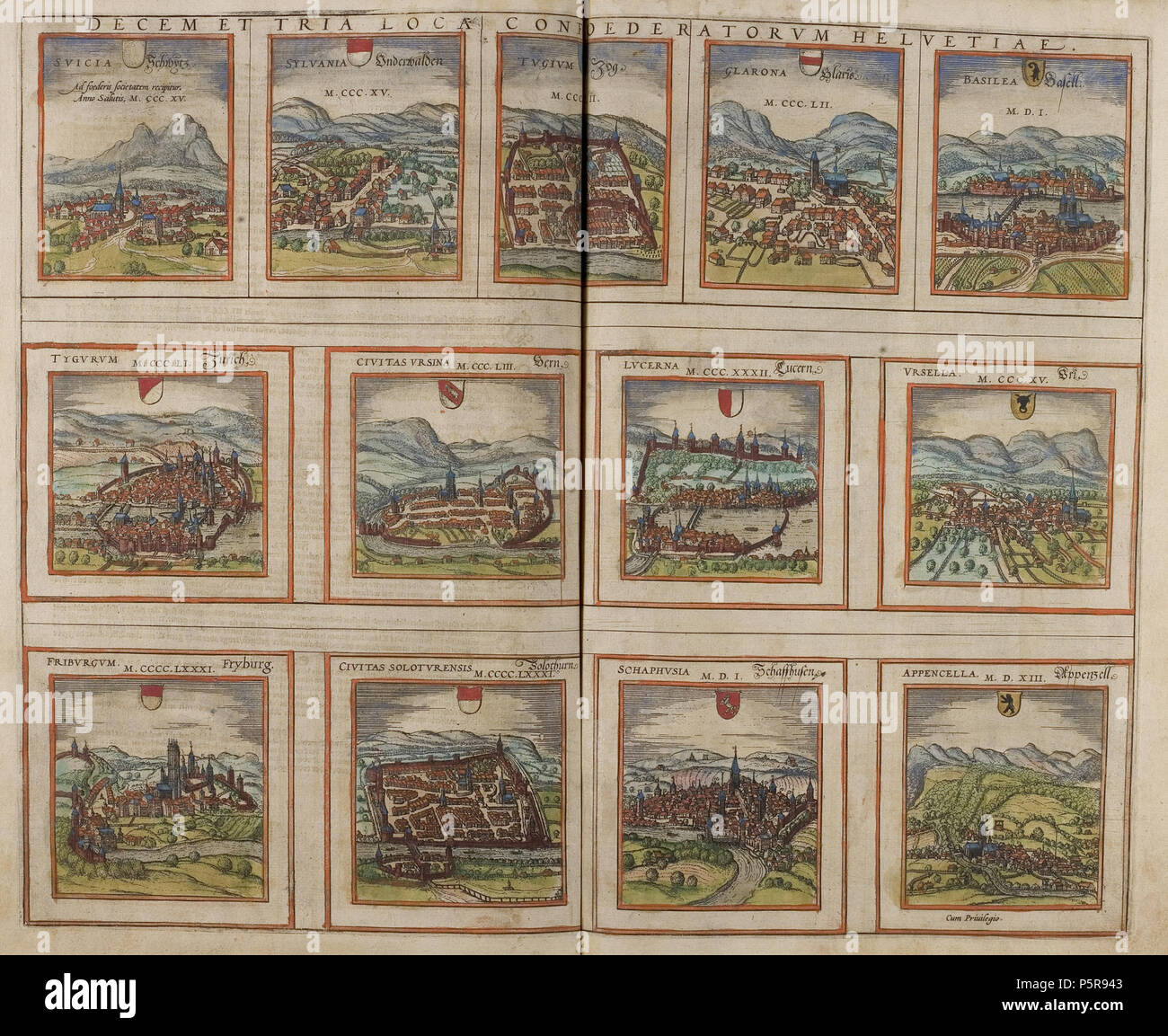 N/A. Die Dreizehn Alten Orte der Schweiz . 1572. Georg Braun ; Frans Hogenberg 230 Braun Dreizehn Orte UBHD Banque D'Images
