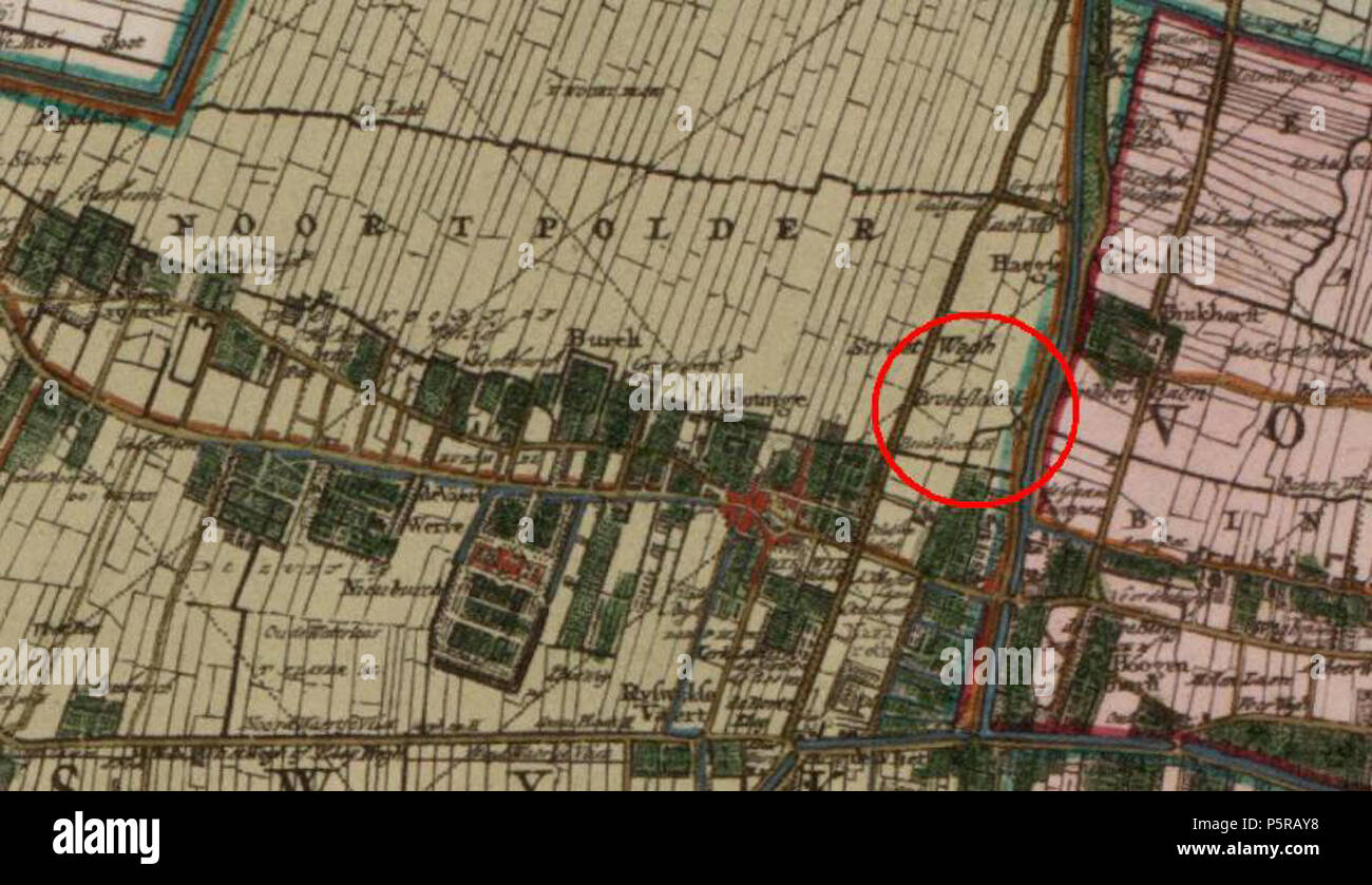 N/A. Dans Broekslootmolen de Noordpolder, Rijswijk . 1712. Van Uitsnede tHooge heemraedschap : 'van Delflant Kruikius / volgens ordre porte ; [dans kaart gebracht door N. J. Kruikius en] ; L. van Doesburch Anse, T., Jac. et Joan. Lettres, in P. Ruyter, sculptures sur Delft : [s.n.], 1712 239 1712 Broekslootmolen Banque D'Images