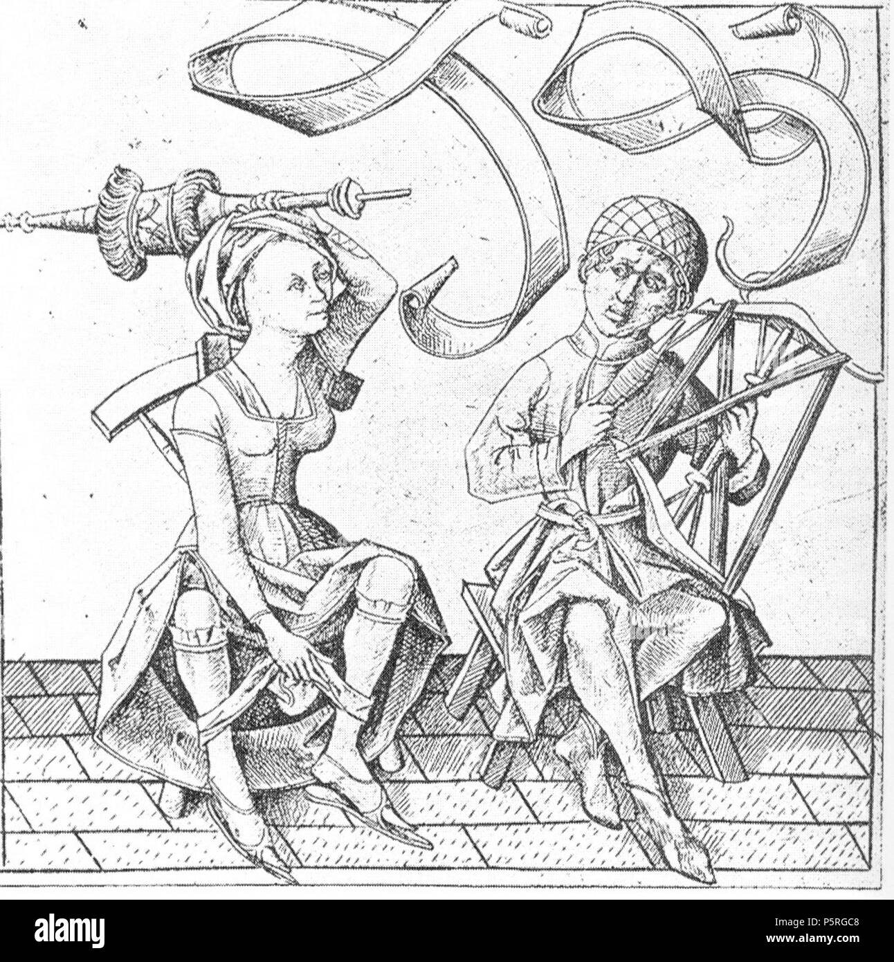 N/A. Deutsch : Verkehrte Welt Die Frau schwingt das Zepter und der Mann spinnt English : "Le monde à l'envers" (l'inversion des rôles) . Ende 15.Jhd. Israhel van Meckenem (vers 1440-1503) Noms alternatifs Israhel van Meckenem Israhel (II), de Malines, de Mayence, Israhel Israhel van Mechelen, Israhel van Mechliensis, Israhel van Meck, Israhel van van Meckenem Mecken, Israël, Israël Meester, Israhel van Mekenick, Israhel van Mentz, Israhel van Israhel van Mogontius, Métro, Israhel de Munster, un Allemand Monogrammist Description graveur, graveur, peintre et copiste Date de naissance/ Banque D'Images