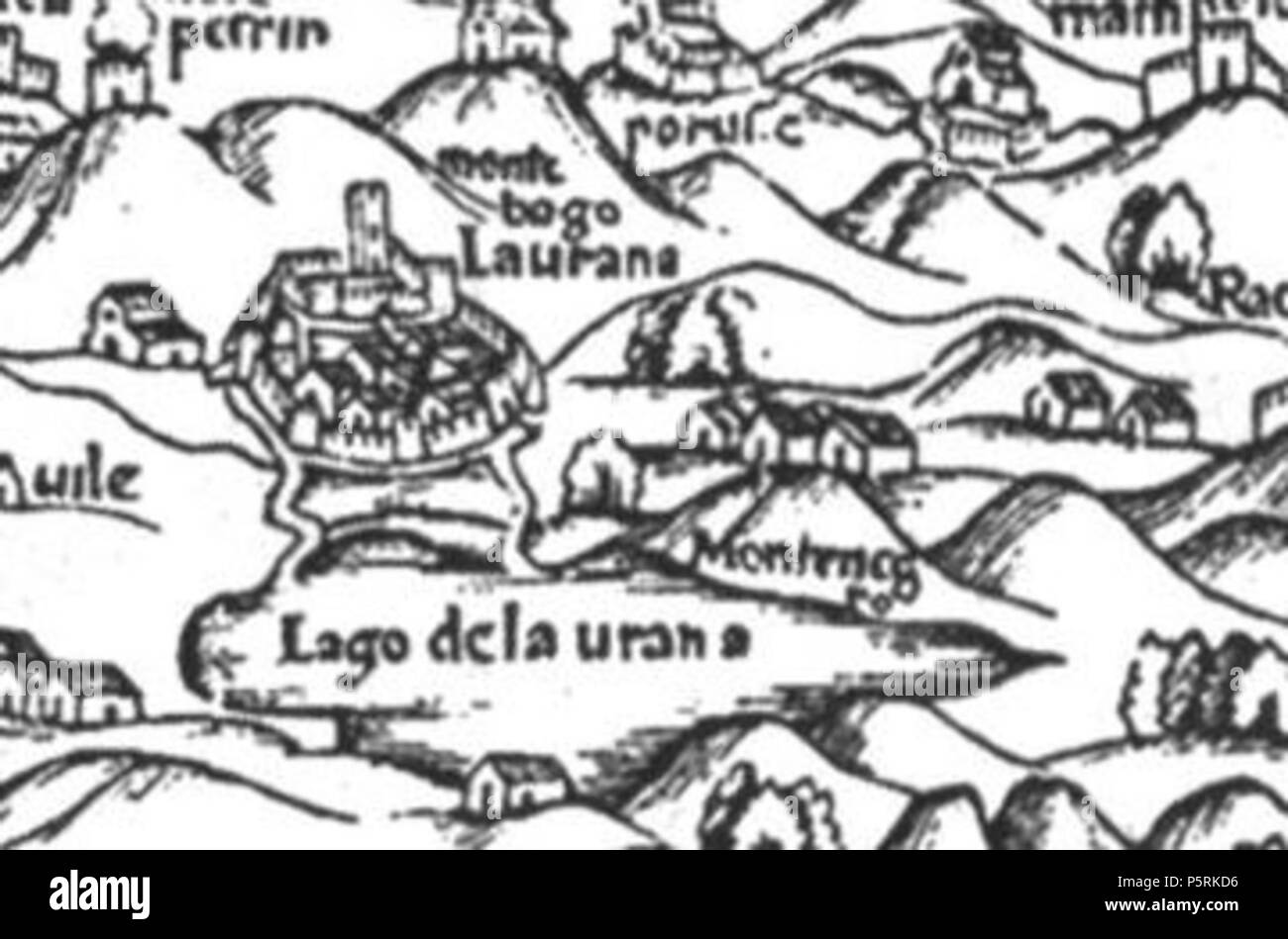 N/A. Anglais : Burg Vrana autour de 1525 de la carte des Pagano nord de la Dalmatie . 1525. Matteo Pagano (1515-1588), cartographe vénitien 250 Burg Vrana Pagano Banque D'Images