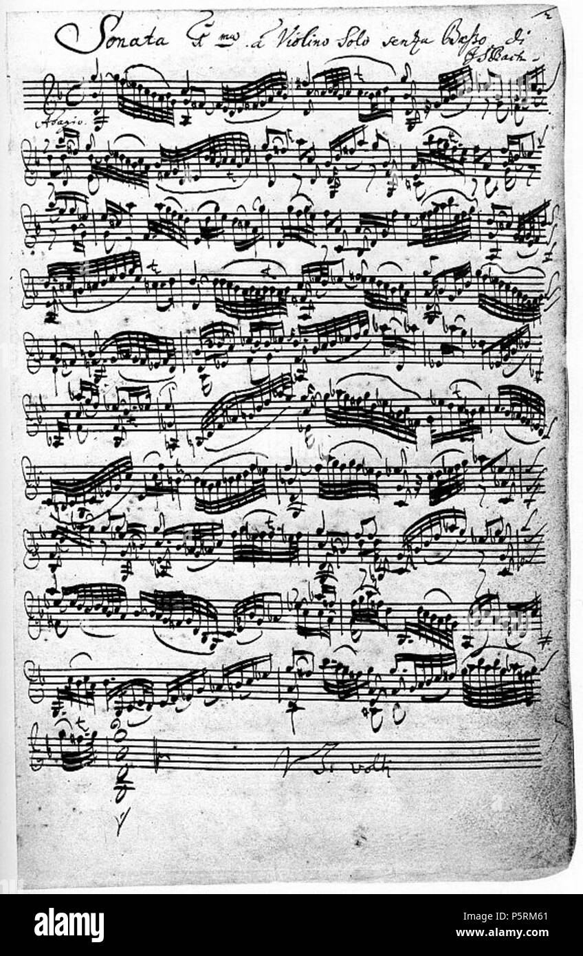 N/A. Adagio : BVW 1001 . 17e siècle. 253 BWV1001-adagio-écriture Banque D'Images