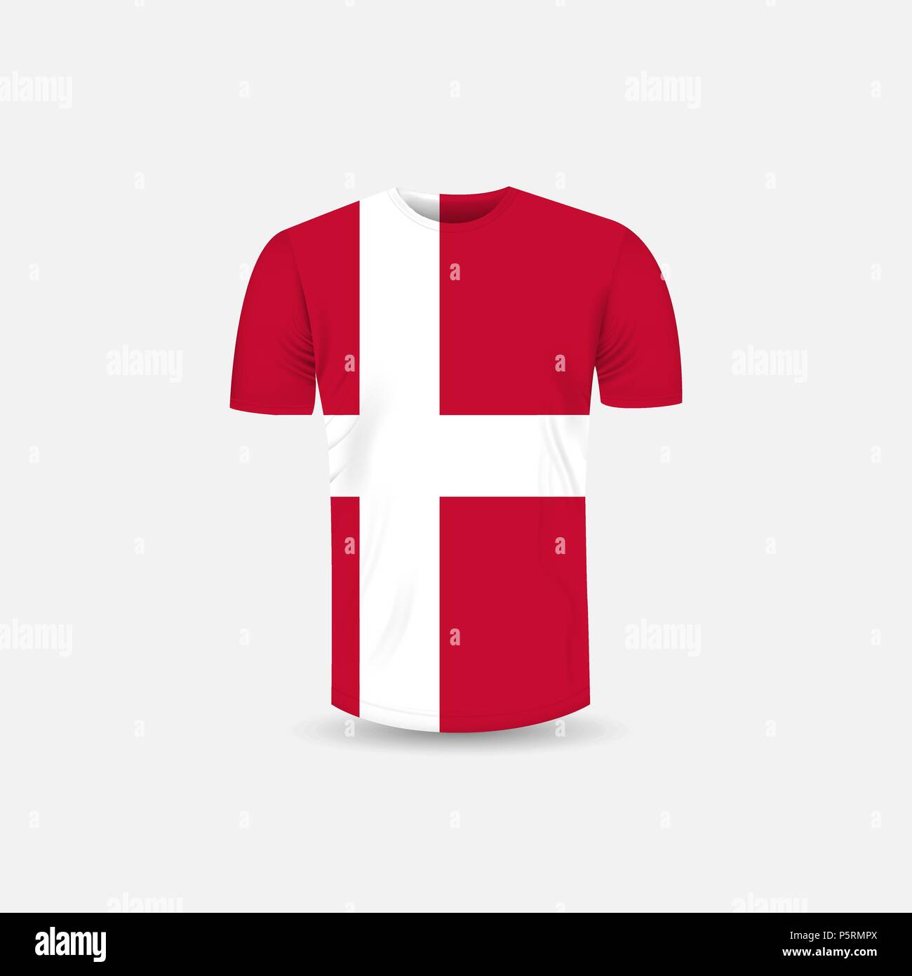 Men's T-shirt et l'icône de drapeau Danemark.fond fond Jersey col rond.Vue de face.les ombres et met en lumière les templates.maillot blanc mock up t Illustration de Vecteur