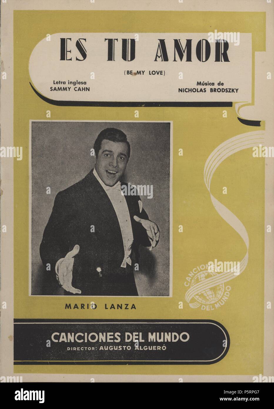 Partitura y cancionero musical. Es tu amor, música de Nicholas Brodszky, interpretado por Mario Lanza. Barcelone, 1950. Banque D'Images