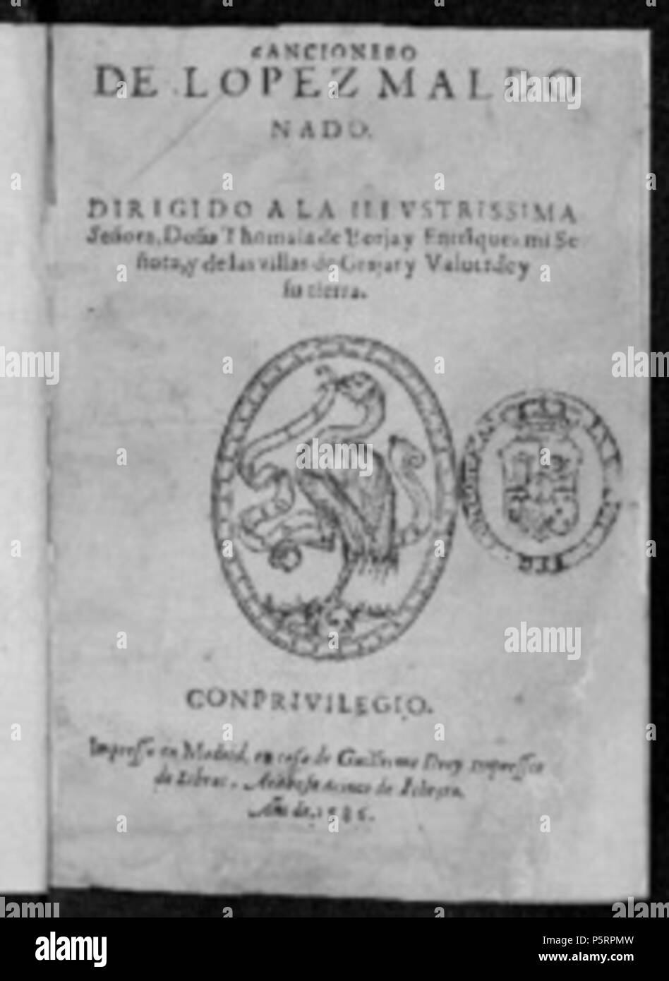 N/A. Español : Cancionero de Lopez Maldonado . 1566. Biblioteca Virtual del Patrimonio Bibliográfico 267 Cancionero de Lopez Maldonado Banque D'Images