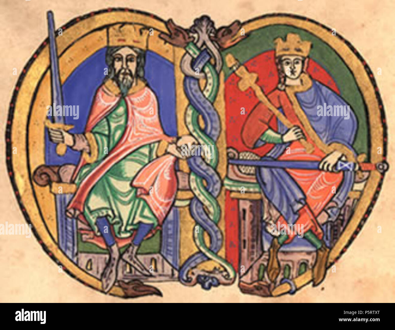 N/A. Anglais : David Ier d'Écosse et en:Malcolm IV d'Écosse, détail d'une première sur la charte de l'abbaye de Kelso 1159 Español : David J, detalle de una inicial iluminada en la carta de la abadia de Kelso de 1159 ; Biblioteca Nacional de Escocia . 1159. Charte de l'abbaye de Kelso 416 David I et Malcolm IV Banque D'Images