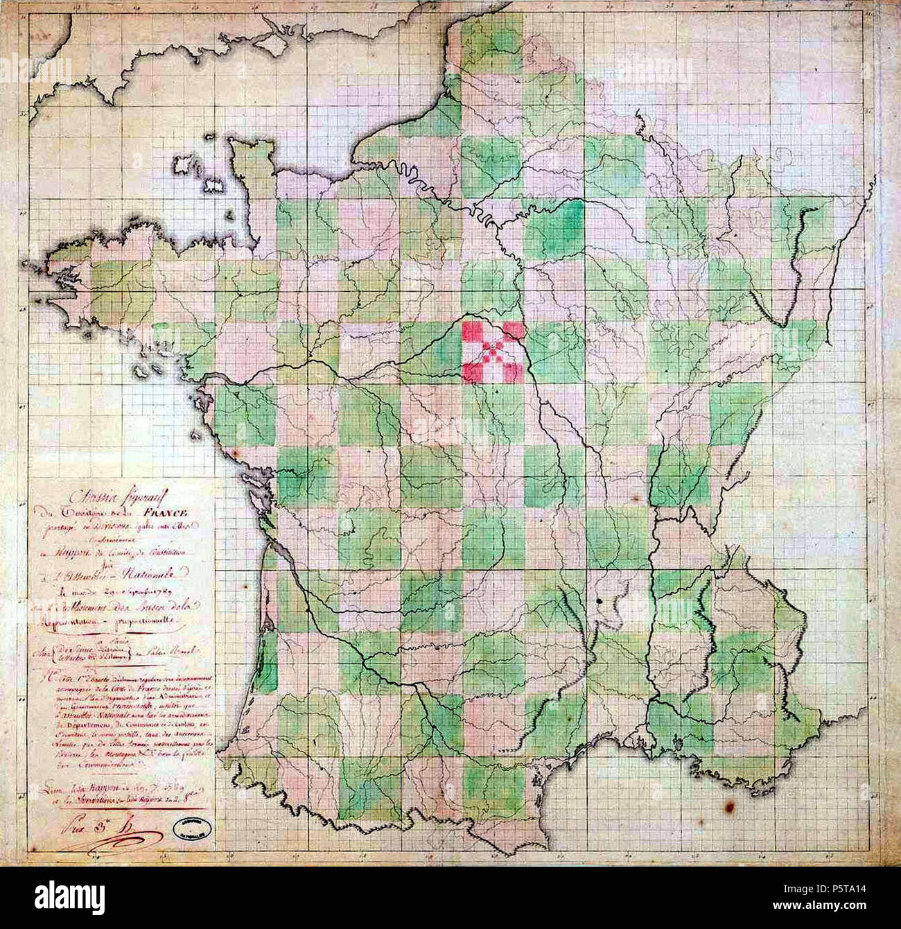 N/A. English : 'Châssis figuratif du territoire de la France partagé en divisions égales entre elles', proposition annexée au rapport du 29 septembre 1789 à l'Assemblée nationale de la commission dite "ieyès-Thouret' . 29 septembre 1789. Comité près l'assemblée nationale française, numérisation par centre historique des Archives nationales - Atelier de photographie 334 ChassisFiguratif Banque D'Images