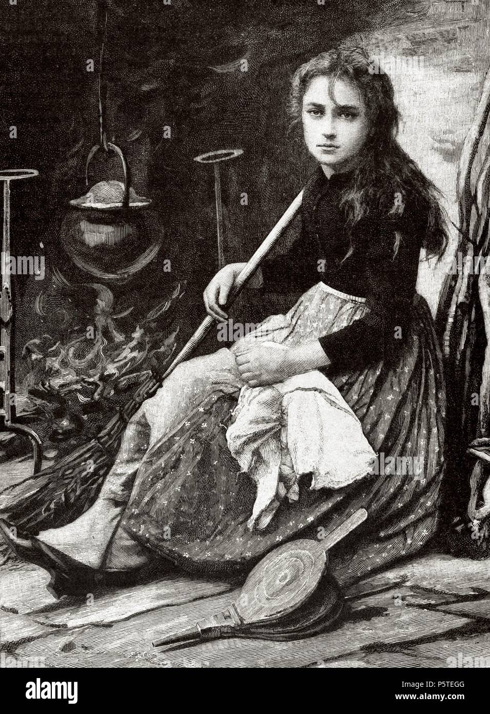 Cendrillon. Caractère dans le conte écrit par Charles Perrault. Dans la Péninsule Ibérique gravure Illustration, 1891. Banque D'Images