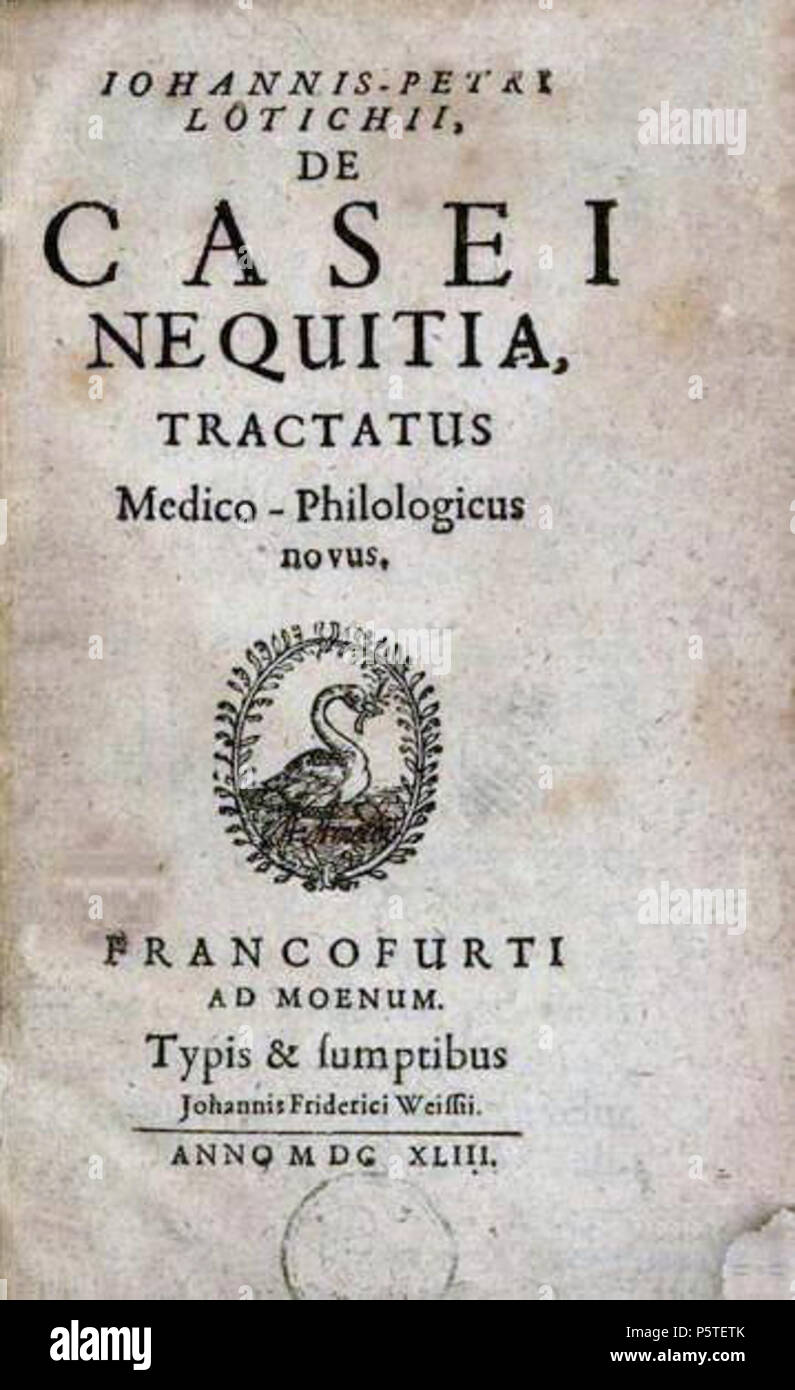 N/A. Anglais : J.P. Lotichius : Casei Nequitia Philologicus Tractatus Medico Novus, Francfort 1643 . 16 septembre 2013, 14:58:21. 1000sassa 280 Casei1643 Banque D'Images