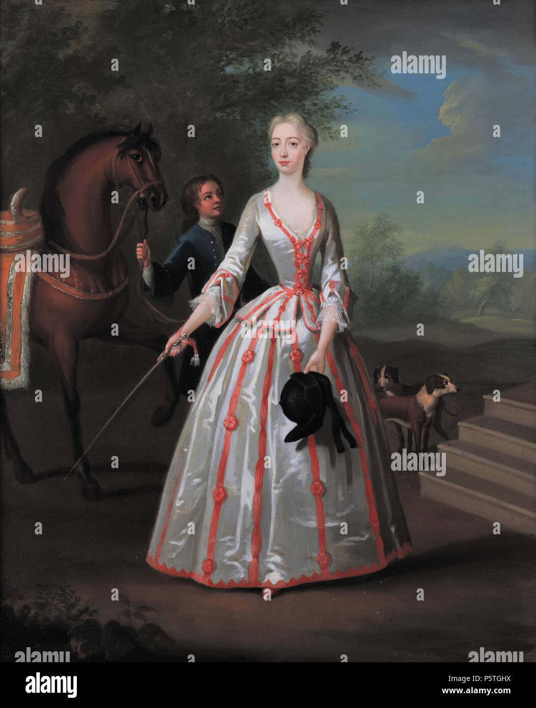 N/A. Anglais : Elizabeth Horton (d. 1740) était la fille de Christopher Horton de Catton, Derbyshire, plus tard épouse de Bowyer Adderely de Hams Hall, Warwickshire huile sur toile 76,4 x 63,8 cm . 18e siècle. William Verelst (1704-1752) Noms alternatifs Willem Verelst portraitiste Anglais Description Date de naissance/décès 1704 1 juin 1752 Lieu de naissance/décès Londres Londres lieu de travail Rotterdam (1729) ; London (1752) contrôle d'autorité : Q2598192 VIAF:95693496 ULAN:500002119 Oxford Dict.:28223 RKD:80208505 Elizabeth Horton, par Willem Verelst Banque D'Images