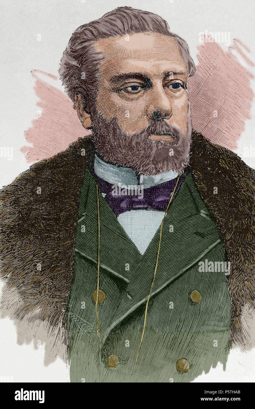 Victor Balaguer (1824-1901). Homme politique et écrivain espagnol. Dans la gravure Illustration espagnole et américaine, 1892. De couleur. Banque D'Images