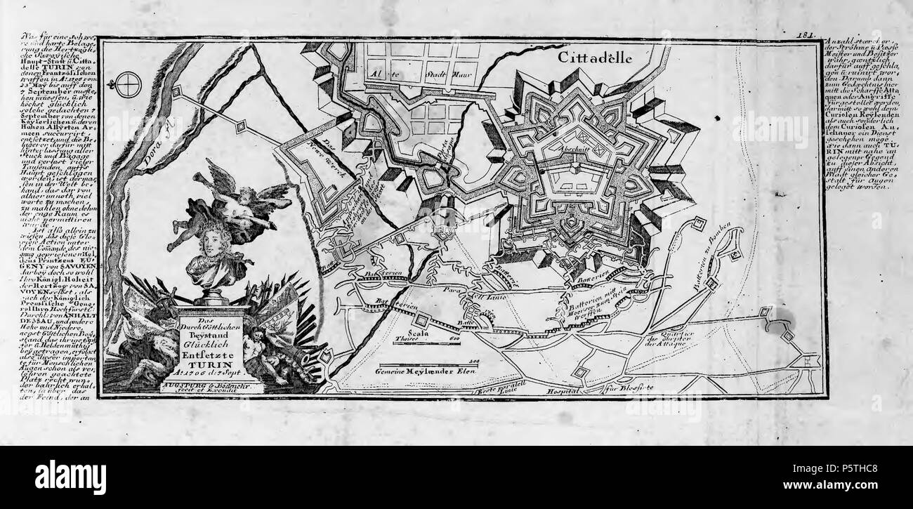 N/A. Deutsch : 'Curioses Staats- und Begebenheiten Kriegs-Theatrum Dermahliger en Savoie : durch Unterschiedliche coordonnées géographiques, Hydrographische, Topographische, Chronologische, Genealogische, Historische etc. Carten, Abrisse und Tabellen, erlaeutert Bequaemen Ausgefertiget Gebrauch und zu' ; Das Durch Göttlichen Glücklich Beystand Entsetzte . vers 1706 Turin. Gabriel Bodenehr der Jüngere (1664-1758) 317 CH-NB-Curioses Staats- und Begebenheiten Kriegs-Theatrum Dermahliger -en Savoie-...-19944-page015 Banque D'Images