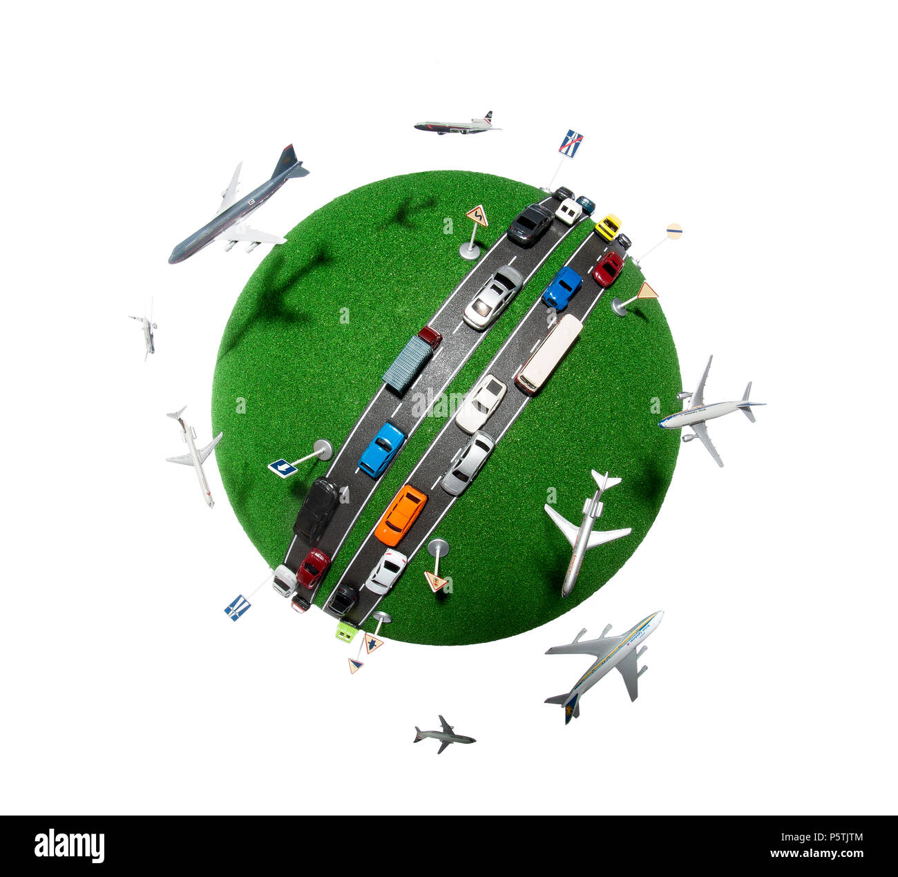 Une représentation de la planète montrant la pollution de l'activité humaine et les voyages. Banque D'Images