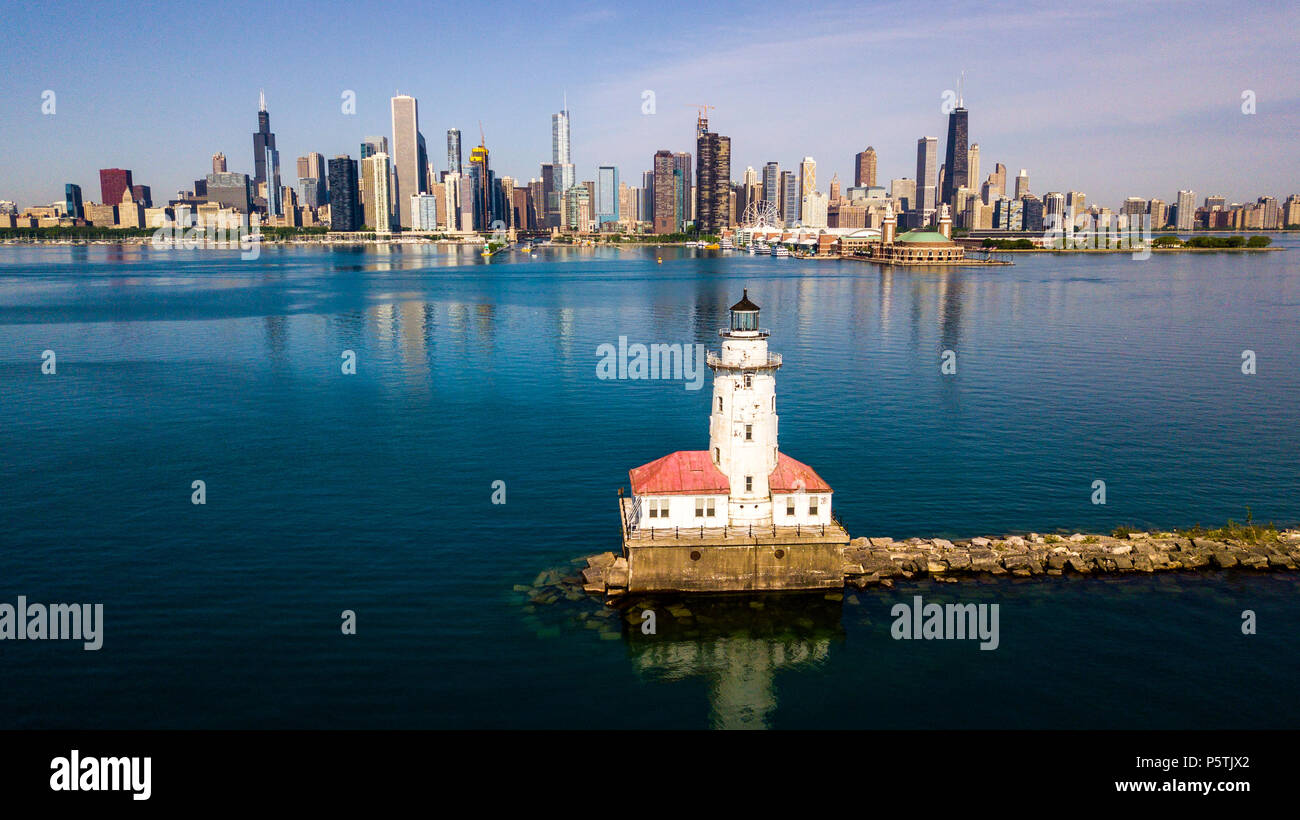 Phare du Port de Chicago, 1893, Chicago, Illinois, États-Unis Banque D'Images