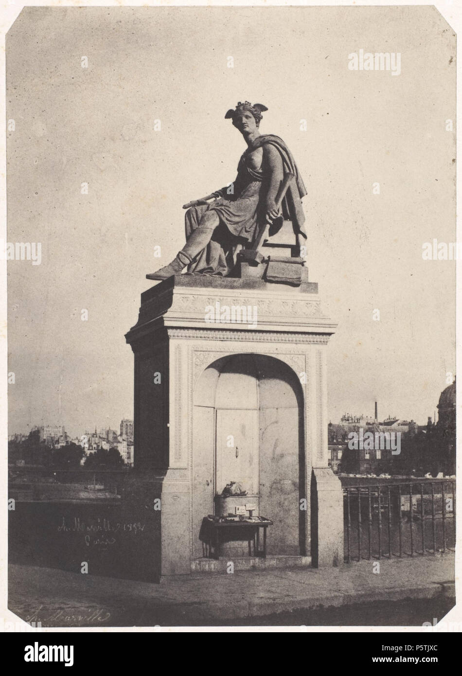 Sculpture allégorique de l'industrie, pont du Carrousel 1852. N/A 326 Charles Marville, Sculpture allégorique de l'industrie, pont du Carrousel, 1852 Banque D'Images
