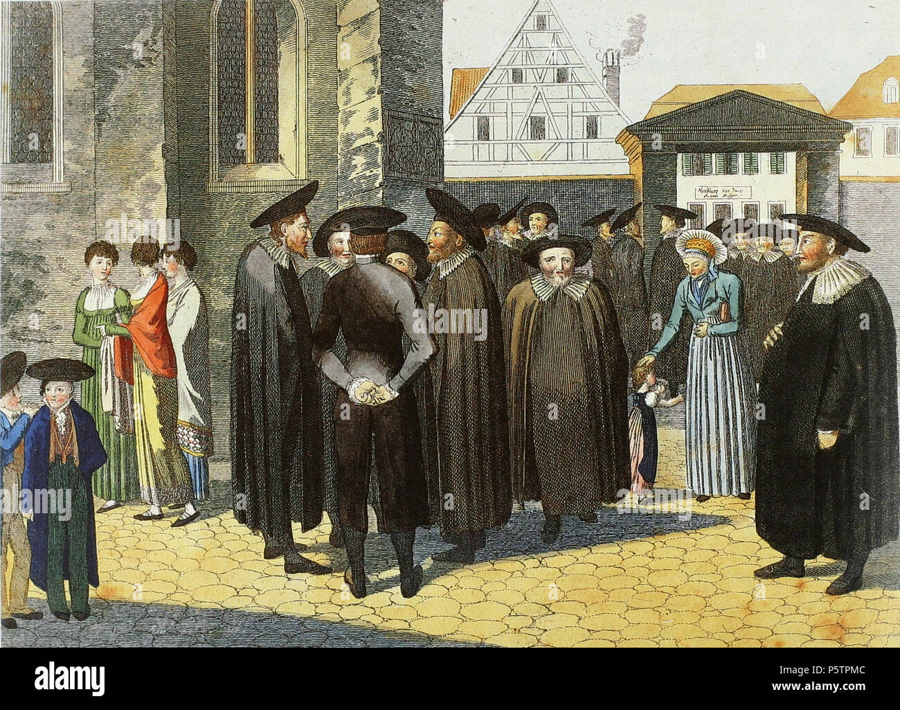 Deutsch : English : Der Samstag samedi . Les juifs se sont réunis à  l'extérieur une synagogue à Fürth, en Bavière, le jour du sabbat. Les  hommes portent des chapeaux plats, ronds,