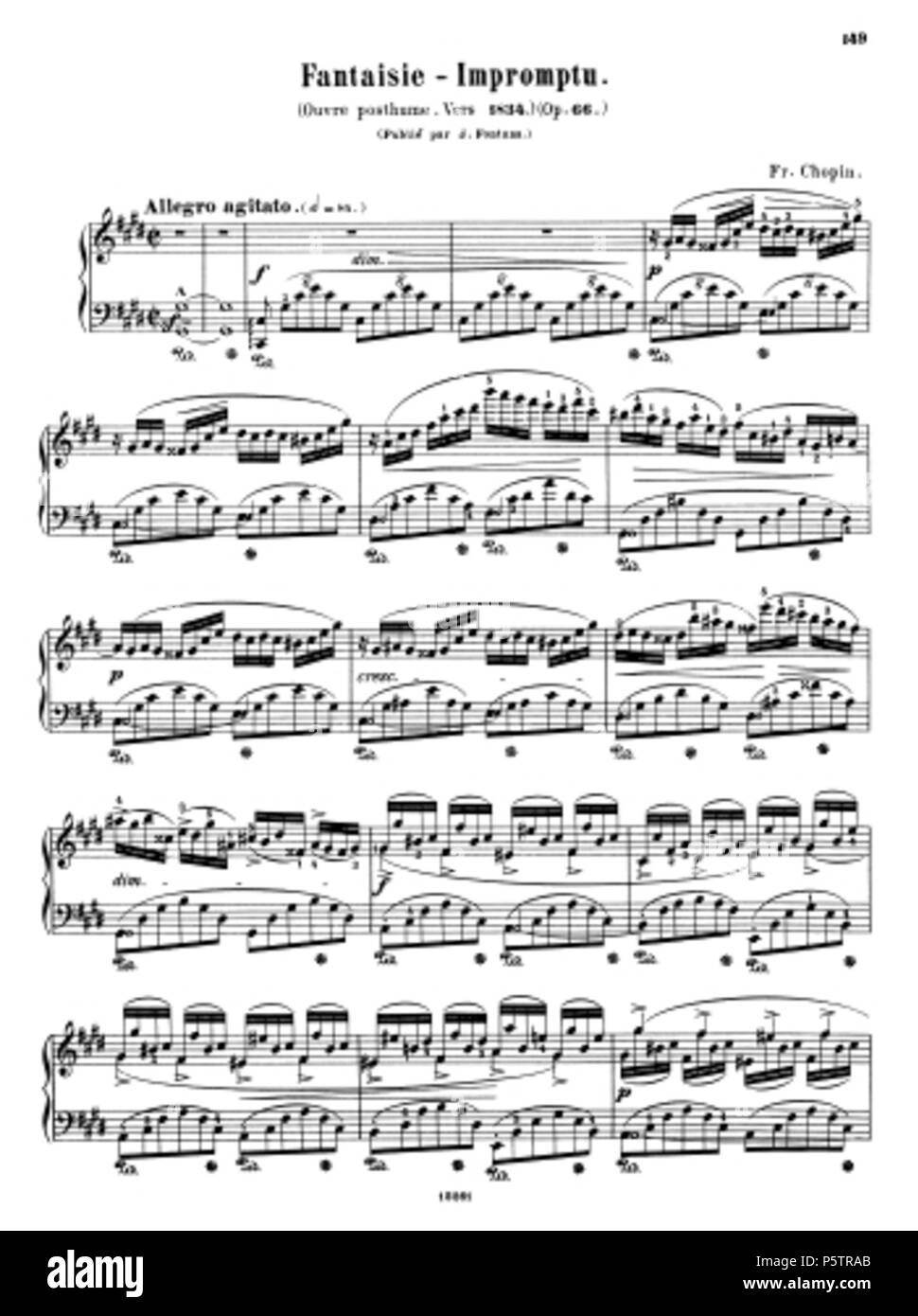 N/A. Anglais : La première page de la partition publiée de Frédéric Chopin's 'Fantaisie-Impromptu' pour piano, publié par J. Fontana . 27 novembre 2009, 19:26 (UTC). Frédéric Chopin 342 Chopinfantaisie Banque D'Images