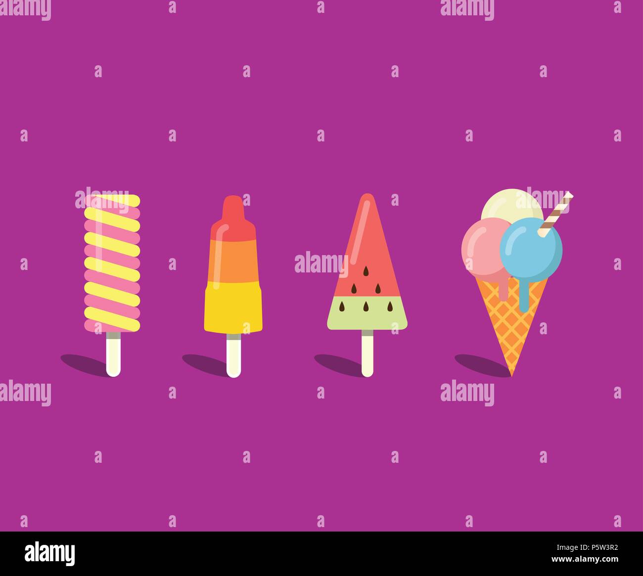 La crème glacée situé dans le style plate Illustration de Vecteur