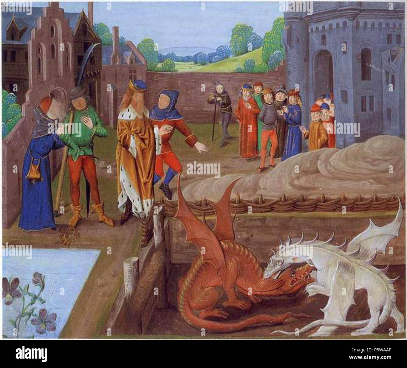 Le Roi Arthur et les dragons vintage peinture Banque D'Images