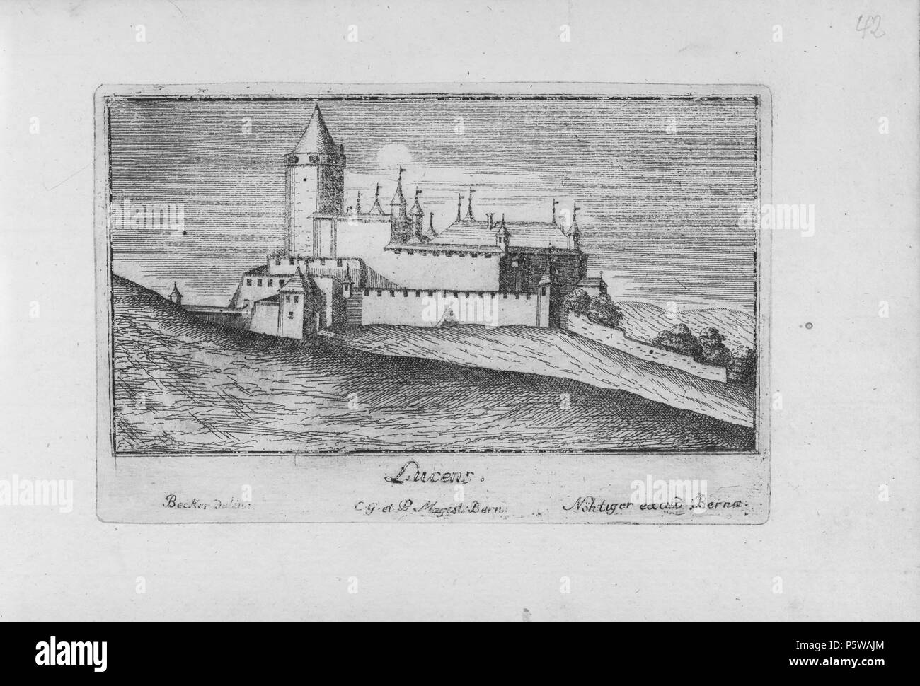 N/A. Deutsch : Buch : 'Sammlung Ansichten von aus dem ehemaligen Gebiet des Standes Bern', Lucens . vers 1900. Inconnu 319 CH-NB-Sammlung von Ansichten aus dem ehemaligen Gebiet des Standes Bern-19482-page038 Banque D'Images