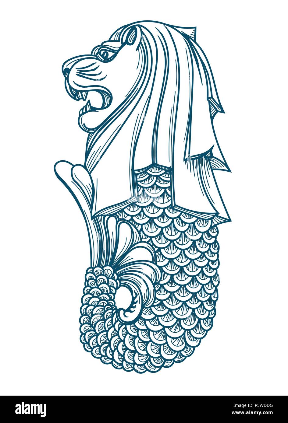 Singapour merlion. Lion statue fontaine Marine illustration vecteur icône, symbole d'affaires asiatique singapores Illustration de Vecteur