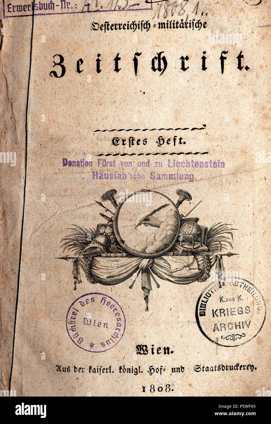 N/A. Die erste Ausgabe 1808 . 1808. Österreichische Militärische Zeitschrift 13 1. Ausgabe 1808 Banque D'Images