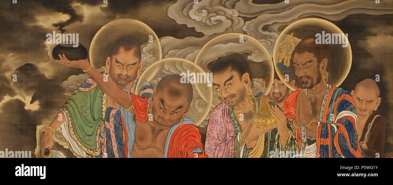 N/A. Anglais : Détail de cinq cents Arhats par Kano Kazunobu, faites défiler 22 . entre 1854 et 1863 circa circa. Kazunobu Kano 441 Détail de cinq cents Arhats, faites défiler 22 Banque D'Images